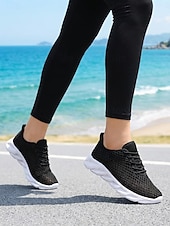 economico Sneakers da donna-scarpe da corsa da donna in rete traspirante bianca, scarpe da passeggio leggere con lacci per jogging, viaggi, palestra &amp;comfort quotidiano