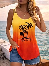 cheap Graphic Tank-Women's Tank Top Summer Tops Dressy Tops Print Ombre Graphic Vintage Stylish Classic Sleeveless Crew Neck Spaghetti Straps Regular Tops Daily Blue Orange Summer Spring