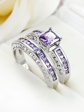 abordables Boda ACC-Juego de anillos para mujer, cobre con circonitas cúbicas, multicolor, elegantes anillos a juego para bodas, fiestas y eventos formales, joyería nupcial o de noche perfecta.