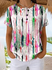  T-shirt Femme Waffle Imprimé Rayé Graphique Rayé Abstrait Vintage Stylé Classique Manches Courtes Col Ronde Tops Quotidien Bleu Rose Orange Vert Été Printemps