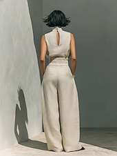 economico Imposta-Per donna Set effetto lino Set di Pantaloni Senza Maniche Dolcevita Tinta unica Moda Streetwear Casuale Quotidiano All'aperto Nero Rosa Verde militare Estate Vestibilità regolare