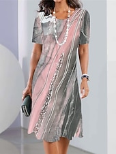 preiswerte Kleider für die Ferien-Damen Knielanges Kleid Shiftkleid Freizeitkleid Elegant Mode Modern Täglich Outdoor Urlaub Normale Passform Grafik Abstrakt Kurzarm Rundhalsausschnitt Blau Rosa Dunkelgrün Braun Sommer Frühling