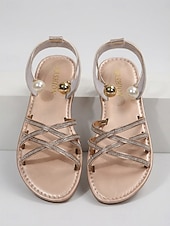 cheap Women-Women's Elegant Black Strappy Sandals - Comfortable Flat Summer Slides with Sparkling Rhinestones &amp; Ankle Strap for Luxury Hotel Stays, Poolside Parties &amp; Resort Vacations