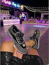 economico Sneakers da donna-sneakers con plateau e strass da donna - scarpe alla moda in velluto nero per le feste notturne