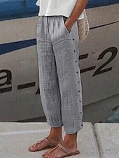 cheap Luxury Bottoms-Women's Cotton Pants Tapered pants Chinos Cropped Pants Fashion Streetwear Ankle-Length High Waist Striped Pocket Elastic Waistband Comfy Soft Comfortable Outdoor Street rice white Black Pink Green