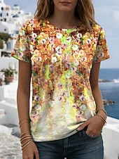 cheap Floral tee-Women's T Shirt Print Graphic Plants Stylish Classic Casual Short Sleeve Crew Neck Regular Tops Daily Blue Yellow Purple Green Summer Spring