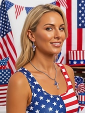 voordelige Accessoires-Damesketting en oorbellen met kruisje van legering, gouden en zilveren patriottische sieraden, oorbellen met hanger in de vorm van een Amerikaanse vlag, perfect voor de 250e verjaardag van de VS, Onafhankelijkheidsdag, casual kleding en vakantie.