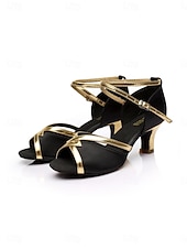 cheap Latin Shoes-Women's Brown &amp; Gold Latin Dance Shoes - Medium Heel, Strappy Design, Ballroom, Salsa, Tango, Practice &amp; Performance Footwear