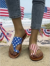  kvinners sandaler med stjerner og striper i USA-stil til 250-årsjubileum - patriotiske røde, hvite og blå flate sandaler til uavhengighetsdagen i 2026 og strandfester &festlige parader