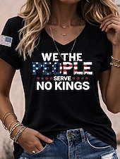  día de la independencia americana Mujer Camiseta Estampado Graphic Bandera Vintage Elegante Clásico Manga Corta Escote en Pico Tops regulares Diario Azul Piscina Negro Blanco Rojo Verano Primavera