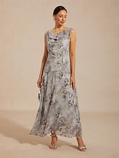  Pentru femei Rochie Maxi Rochii din Șifon Rochie de Vară Rochie A line Elegant Vacanță Zilnic Vacanță Invitat la nunta Floral Fără manșon Glugă Gât Gri Deschis