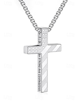 economico Accessori-Collana da uomo con ciondolo a croce in acciaio inossidabile, gioielli religiosi multicolore, catena cristiana minimalista per il 250° anniversario degli Stati Uniti, il giorno dell'indipendenza, abbigliamento casual, viaggi e vacanze.