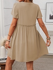 baratos Vestido branco-Mulheres Minivestido vestido de praia Vestido casual Elegante Moda Moderno Ao ar livre Férias Para Noite Normal Tecido Manga Curta Decote V Preto Vinho Azul Marinha Verde Verão Primavera