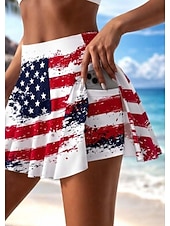  Saia patriótica para o Dia da Independência, saia feminina para férias, saia de tênis, moda praia havaiana, parte de baixo de biquíni, minissaia de cintura alta, estampa gráfica, elástica, para uso