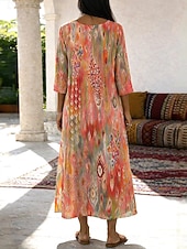 baratos Vestidos Boho-Mulheres Vestido Longo Vestido Maxi Vestido Boho Vestido de turno Vestidos Para o Verão vestido de praia Boêmia Férias Étnico Praia Feriado Encontro Ajuste Largo Gráfico Abstrato Manga 3/4 Decote V