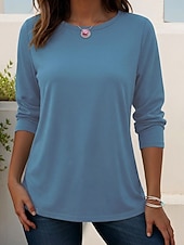 economico T-shirt semplice-Per donna Maglietta Blusa Tinta unica Semplice Elegante Classico Manica Lunga Girocollo Top lunghi Quotidiano Uscire Abbigliamento mare Blu Nero Bianco Giallo Rosa Primavera Autunno