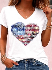 Amerykański Dzień Niepodległości Damskie Podkoszulek Nadruk Graficzny Flaga Zabytkowe Elegancki Klasyczny Krótki rękaw W serek Zwykłe topy Codzienny Niebieski Czarny Biały Czerwony Lato Wiosna