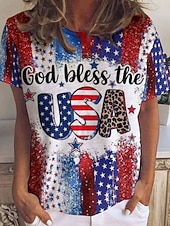 cheap Independence Day Top-American Independence Day Women's T Shirt Print Graphic Letter American Flag Stylish Classic Casual Short Sleeve Crew Neck Regular Tops Daily Blue Summer Spring