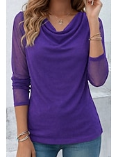 abordables T-shirt uni-Femmes Haut d'épissage en dentelle Chemisier Élégant Mode manche longue Col Bénitier Hauts Réguliers Quotidien Tenue de soirée Sortir Bleu Noir Jaune Rouge Violet Printemps Automne