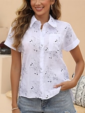 Недорогие Основные искусственные рубашки-Жен. Рубашка Блуза Искусственный хлопок и лен Пэчворк Пуговицы С принтом Цветочный принт Графика Винтаж Стиль Классика С короткими рукавами Рубашечный воротник Обычные топы