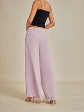  Damen Weites Bein Gerade Hosen Elegant Volle Länge Mittlere Taillenlinie Elastischer Bund Dehnbar Lässig Täglich Urlaub Lila Sommer Frühling Herbst