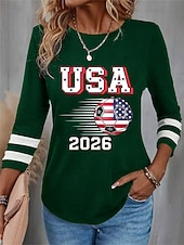  World Soccer Match 2026 Women's T Shirt Print Graphic Soccer Team Vintage Fashion Stylish Long Sleeve Crew Neck Round Neck Regular Tops Daily Weekend Blue Black Red Green Spring Fall Winter