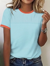 cheap Stripe&amp;Geometric tee-Women's T Shirt Print Striped Graphic Striped Abstract Stylish Classic Casual Short Sleeve Crew Neck Regular Tops Daily Blue Sage Green Pink Red Summer Spring
