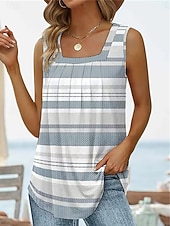 abordables Camisetas y camisolas de mujer-Mujer Camiseta Camiseta superior Frunce Retazos Estampado Floral Graphic Moda Clásico Casual Sin Mangas Escote Cuadrado Tops regulares Tops cortos Diario Noche Fin de semana Azul Piscina Negro Blanco