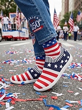  Женские слипоны USA 250-летия — удобные туфли с широким голенищем и звездным рисунком для парадов, Дня независимости и патриотических торжеств.