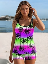 preiswerte Tankinis-Damen Badeanzug Tankini Zweiteilig Hohe Taillenlinie Bademode Rückenfrei Urlaub Strandbekleidung Ombre Grafik U-Ausschnitt Ärmellos Badeanzüge