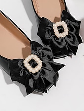economico Madre della Sposa/Sposo-scarpe basse da donna in vernice nera con perle e fiocco - eleganti ballerine da sposa per la madre della sposa ai matrimoni in chiesa