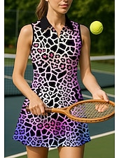 tanie Sukienka damska-Damskie Panterka Sukienka sportowa Sukienka polo do tenisa Bez rękawów Zamek Quarter Zip Elastyczny Odvádí pot Oddychający Siatkówka Bransoletka tenisowa Golf Wieczorne Sukienka Fioletowy Odzie