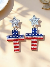 preiswerte Zubehör-Patriotische Acryl-Ohrhänger für Damen, mehrfarbiger Statement-Schmuck in Rot, Weiß und Blau für die Feierlichkeiten zum 250. Jahrestag der USA, den Unabhängigkeitstag und den Alltag.