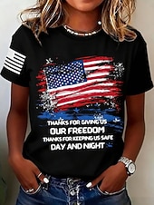Недорогие День независимости Топ-День независимости США Жен. Футболка С принтом Графика Флаг Буквы Винтаж Стиль Классика С короткими рукавами Вырез под горло Обычные топы Повседневные Синий Черный Красный Зеленый Бежевый Лето Весна