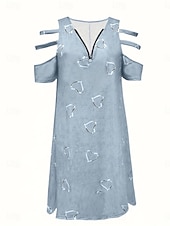 cheap White Casual Dresses-Women's Mini Dress Casual Dress Print Dress Elegant Fashion Modern Outdoor Vacation Going out Loose Fit Heart Short Sleeve V Neck Blue White Purple Green Summer Spring