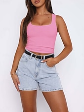 economico Serbatoio Semplice-Per donna Canotta Maglietta senza maniche Maglietta Tinta unica Moda Classico Casual Senza Maniche Collo a U Top Regolari Quotidiano Uscire Weekend Nero Bianco Giallo Grigio chiaro Rosso rosa Estate