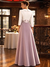 preiswerte Overalls für Mütter-Zweiteilig Overall Hosenanzug Knöchellänge Brautmutterkleid Dreiviertelarm V Ausschnitt Elegant Party Formell Hochzeitsgast Krepp Spitze mit Applikationen Farbblock