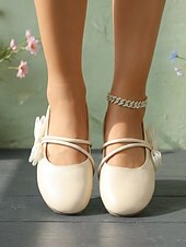 abordables Ballerines femme-Ballerines Mary Jane beiges à nœud, confortables pour femme, à largeur large, idéales au quotidien, au travail ou pour un mariage. &amp; occasionnel