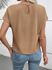 abordables T-shirt uni-Femmes T-shirt Nœud Uni Mode Élégant Classique Manche Courte Col ras du cou Hauts Réguliers Quotidien Sortir Week-end Noir Blanche Vin Marron Beige Été Printemps