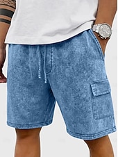 abordables Bermudas estilo casual-Pantalones Cortos Casuales SoftFade™ para Hombre Pantalones Cortos de Lavado Ácido Con Cordon Cintura Elástica Lavados Lavado Sólido Confortables Transpirables Largo Hasta la Rodilla Ropa Diaria Al