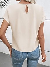 abordables T-shirt uni-Femmes T-shirt Nœud Uni Mode Élégant Classique Manche Courte Col ras du cou Hauts Réguliers Quotidien Sortir Week-end Noir Blanche Vin Marron Beige Été Printemps