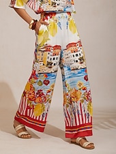 preiswerte Hose-Santorini Sommerhose aus seidigem Material mit elastischem Bund und weitem Bein