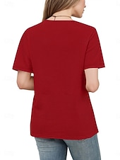abordables Plain tee-Women's Eyelet Top T Shirt Tee Top Solid Color Fashion Classic Casual Short Sleeve Crew Neck Regular Tops Daily Going out Weekend Black Red Navy Blue Khaki Summer Spring
