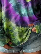 cheap Art&amp;Design tee-Women's T Shirt Print Heart Tie Dye Vintage Casual Boho Long Sleeve V Neck Regular Tops Daily Blue Yellow Red Purple Green Spring Fall