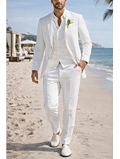 ieftine Costume de nuntă-A bărbaților Smoking Costume Nunta pe plaja Nuntă de primăvară Alb Primavara vara Costum Rever Clasic Casual Oficial Mată Fit standard Set 3 piese Un singur rând, un nasture