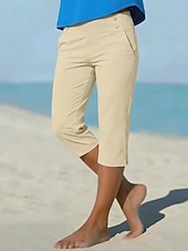 preiswerte Einfarbige Leggings-Damen Caprihose Stoffhosen Gemütliche Leggings Urlaub Basic Lässig Wadenlang Natürliche Taille Einfach Seitentaschen Geteilt Bequem Komfort Atmungsaktiv Hohe Elastizität Urlaub Yoga Straße Navy-Blau