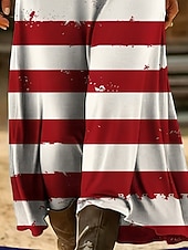  Independent Day Women's Maxi Dress Vintage Dress Casual Dress Vintage Daily Outdoor Vacation Regular Fit American Flag Long Sleeve V Neck Red Summer Spring Autumn