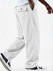 voordelige Klassiek-Voor heren Linnen broek Broek Zomerbroek Wijde broek Zak Elastische taille Recht been Effen Kleur Effen Comfort Comfortabel Volledige lengte Casual Dagelijks Feestdagen Vakantie Modieus blauw Zwart
