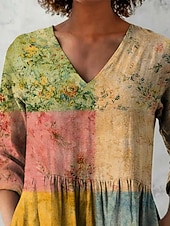  Damen Bluse Druck Blumen Urlaub Täglich Lässig Dreiviertelarm V Ausschnitt Normale Oberteile Täglich Ferien Ausgehen Grün Sommer Frühling Herbst
