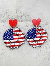 cheap Accessories-Women's Acrylic Patriotic Dangle Earrings, Multi-Style Sunflower, Star and Heart American Flag Earrings for USA 250th Anniversary, Independence Day, Casual Wear, Travel and Vacation Styling